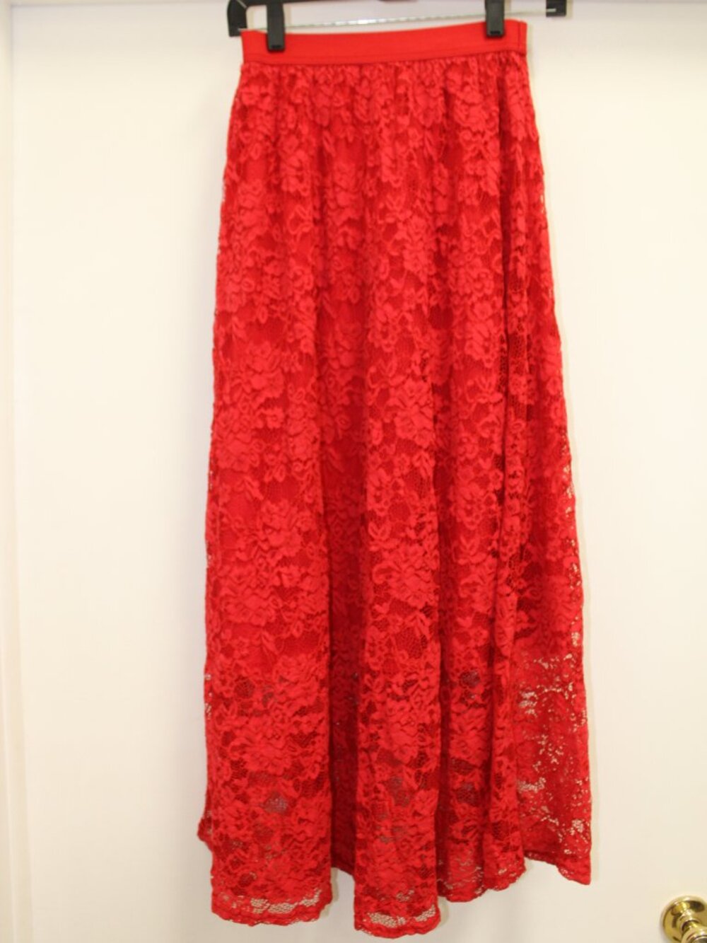 Laffaire Los Angeles Elegant Red Floral Lace Maxi Skirt Size S